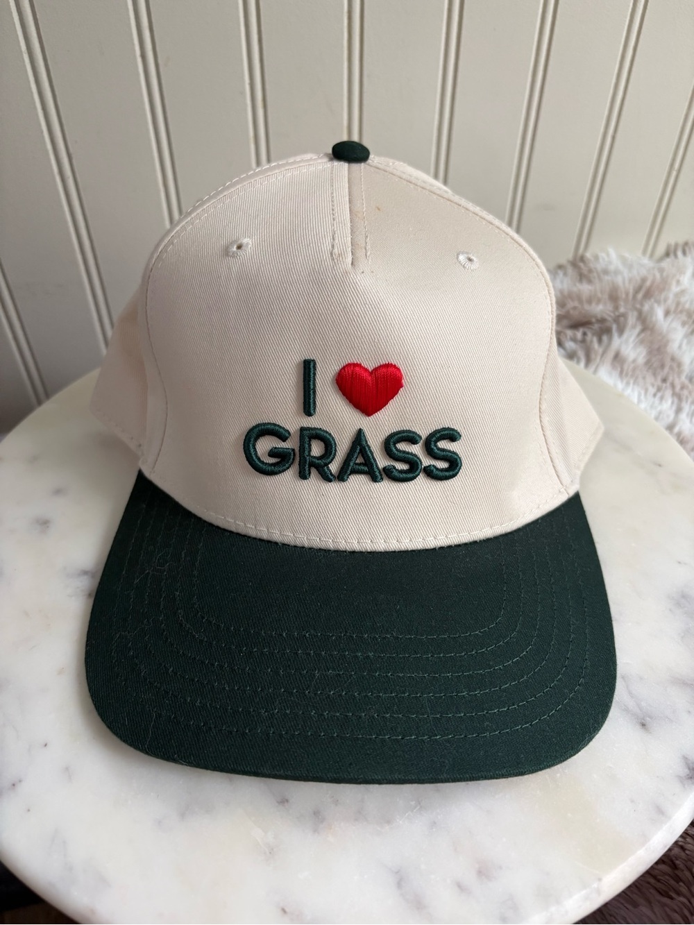 Prime Time I ❤️ Grass SnapBack Hat Casual Cap Cream & Green Classic Hipster Boho